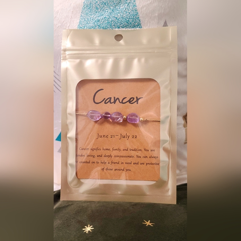 Cancer Zodiac Bracelet with Purple Beads